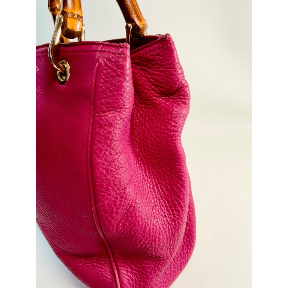 Gucci Bamboo Shopper Tote Magenta Pink Leather Shoulder Bag Satchel Authentic - Picture 12 of 16